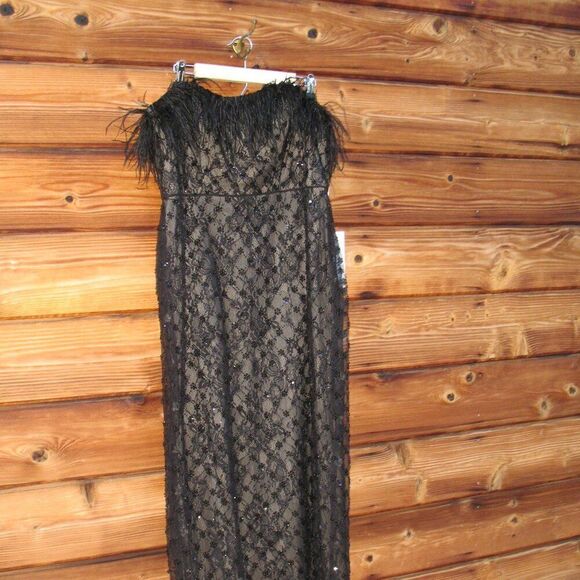 Mac Duggal 68140 Womens Black Embellished Feather Strapless Column Dress - Picture 6 of 14